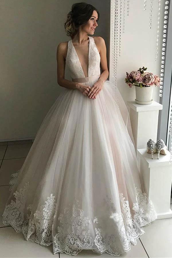 Gorgeous V-Neck Sleeveless Tulle Wedding Dresses  Bridal Gowns  WD306 - Image 2
