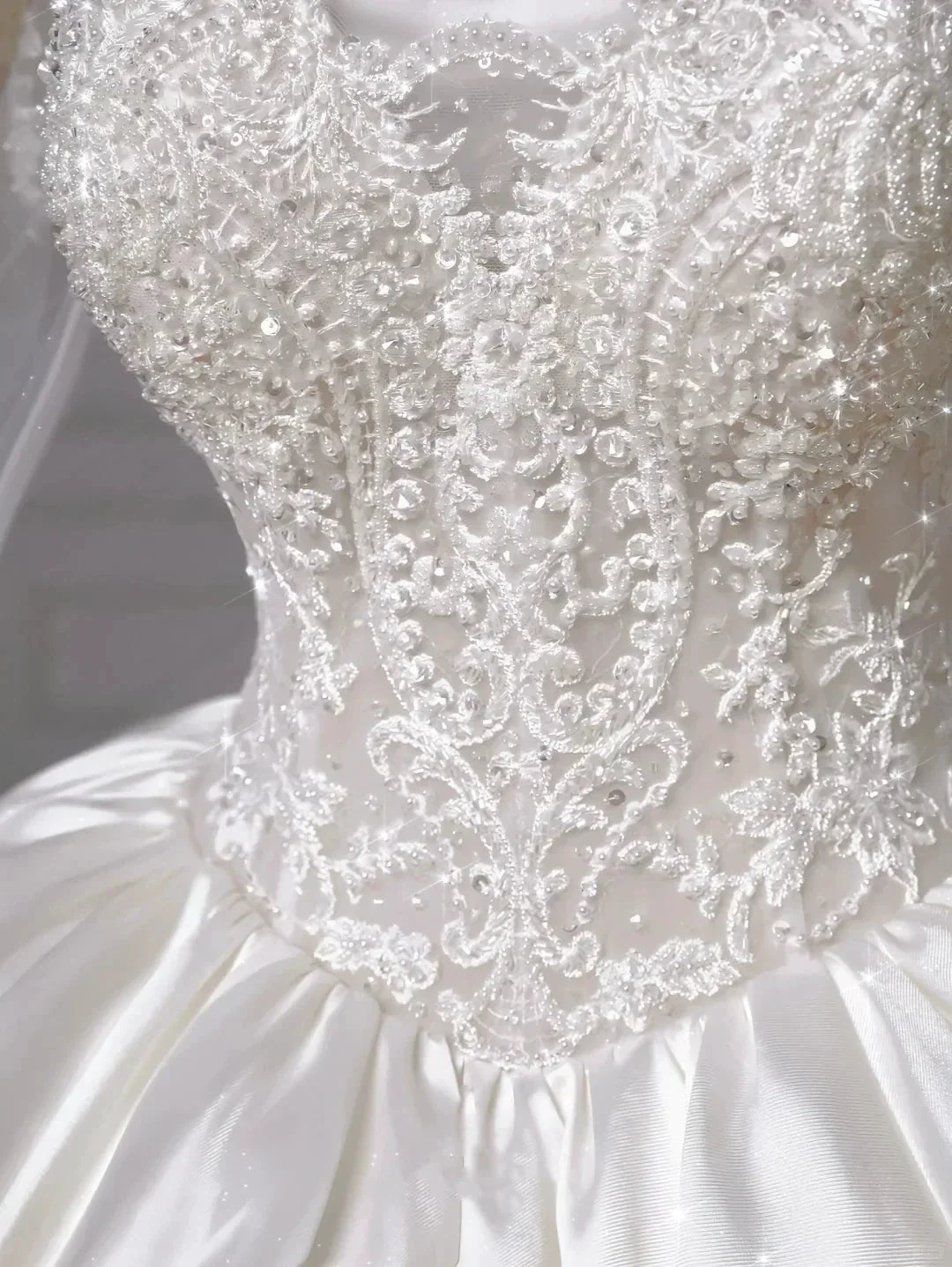 Gorgeous White Satin Lace Appliques A Line Wedding Dress,Formal Prom Dress Y8607 - Image 3
