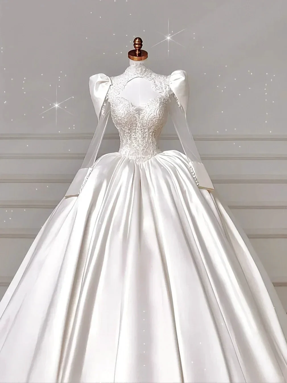 Gorgeous White Satin Lace Appliques A Line Wedding Dress,Formal Prom Dress Y8607 - Image 4