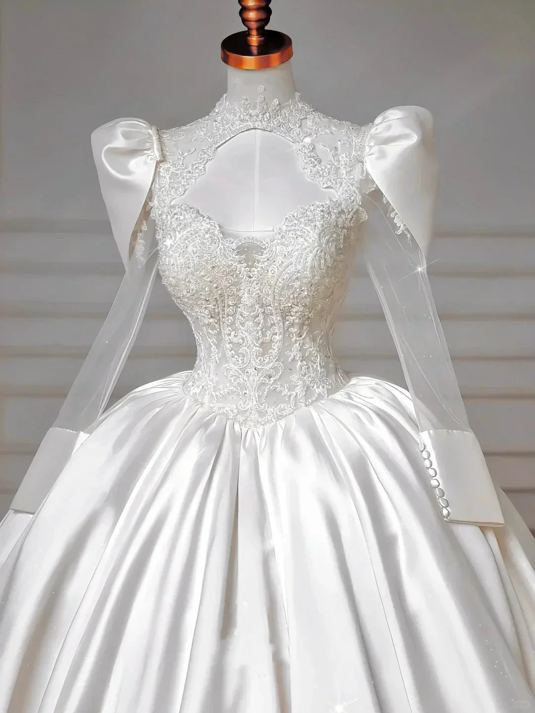 Gorgeous White Satin Lace Appliques A Line Wedding Dress,Formal Prom Dress Y8607 - Image 5