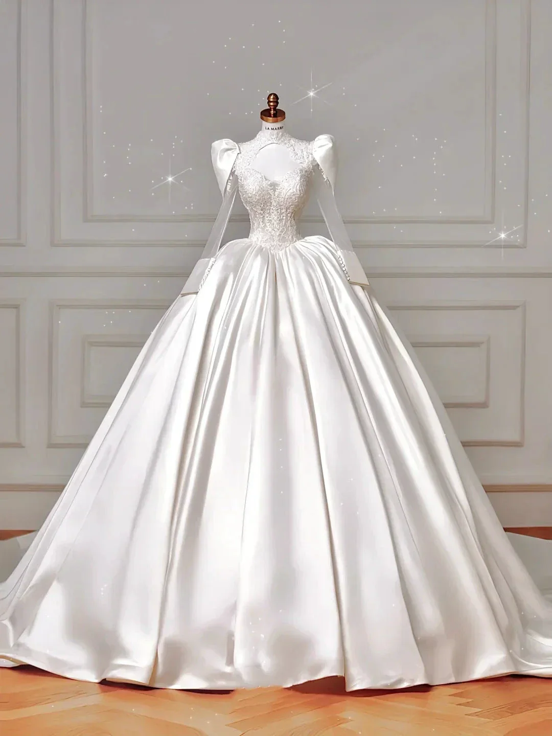 Gorgeous White Satin Lace Appliques A Line Wedding Dress,Formal Prom Dress Y8607 - Image 6