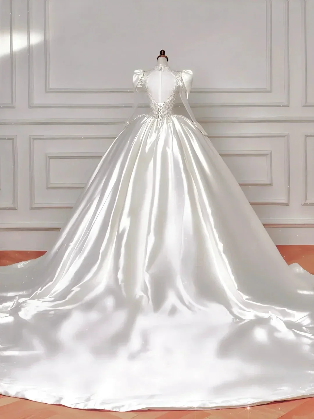 Gorgeous White Satin Lace Appliques A Line Wedding Dress,Formal Prom Dress Y8607 - Image 7