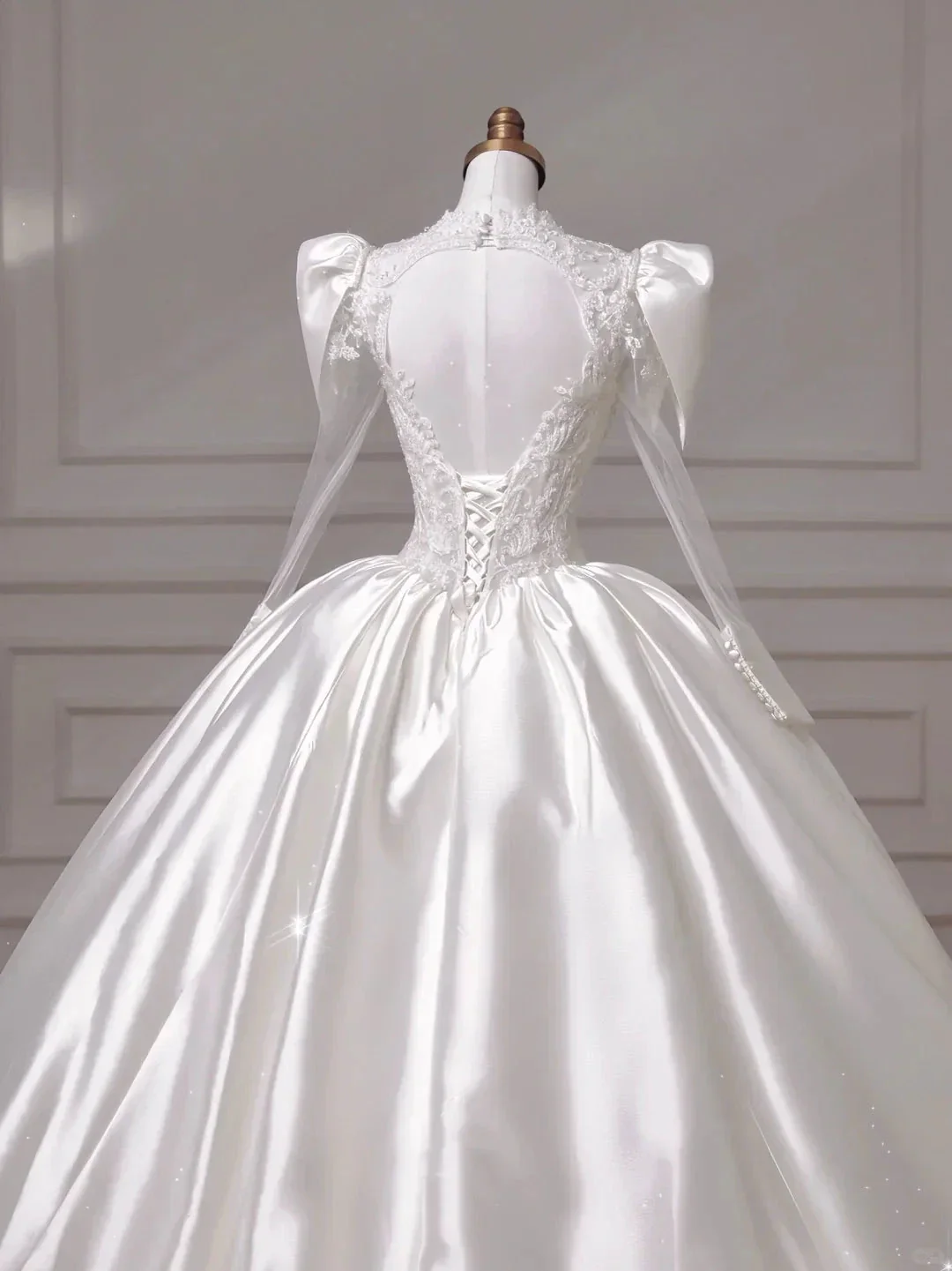 Gorgeous White Satin Lace Appliques A Line Wedding Dress,Formal Prom Dress Y8607 - Image 8