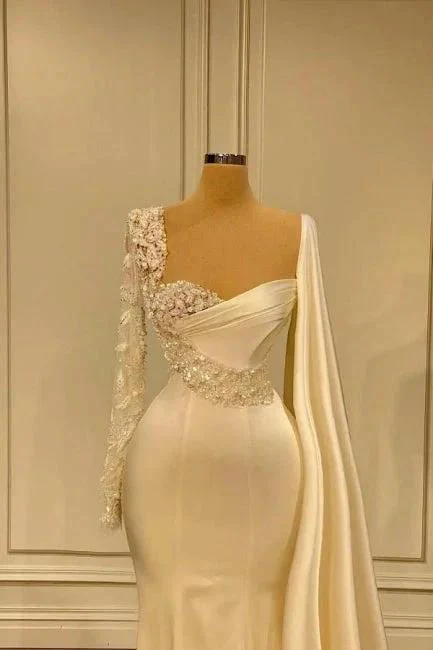 Gorgeous White Sweetheart Long Sleeves Beading Mermaid Prom Dresses - Image 2