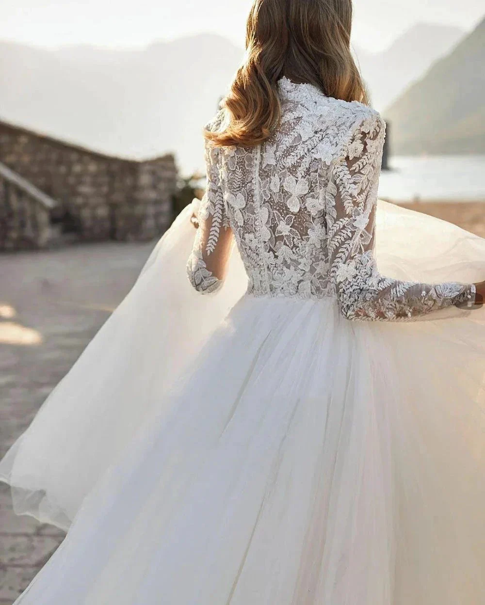 Grace Pretty luxury Princess Wedding Dresses Modest O Neck Long Sleeves Muslim Bride Dresses Bridal Gown vestidos de novia - Image 3