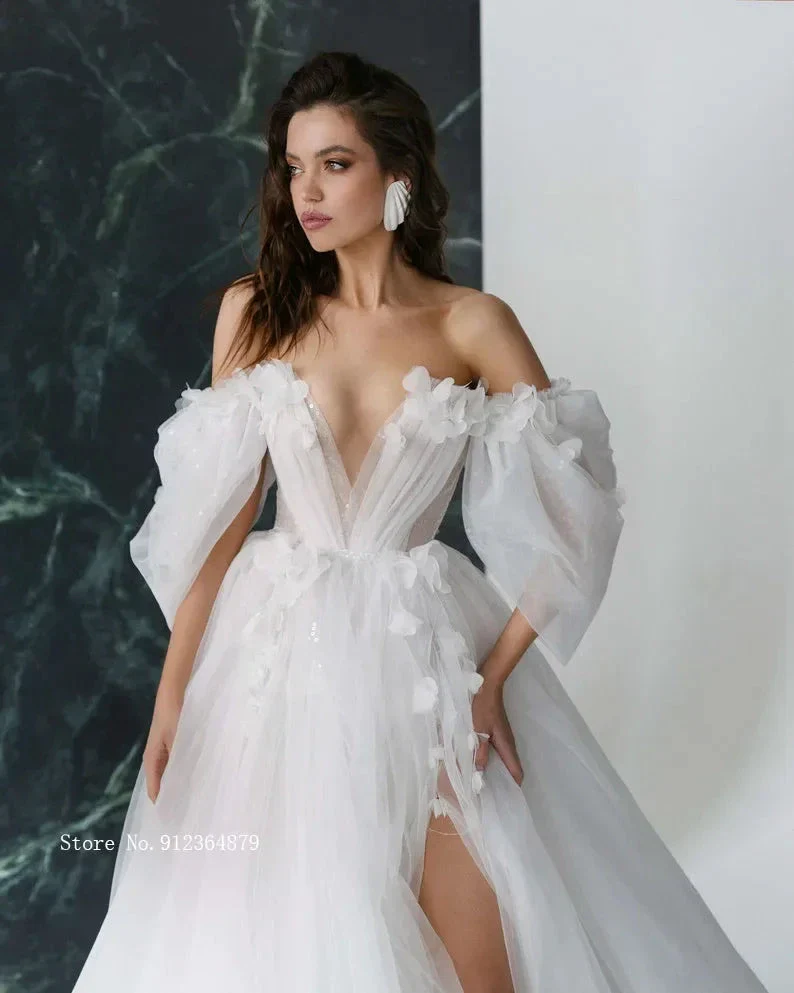 Graceful Hot Sale 3D FlowerWedding Dresses with Detachable Sleeves Wedding Gowns Sweetheart Bridal Dresses Open Back Appliqued - Image 2