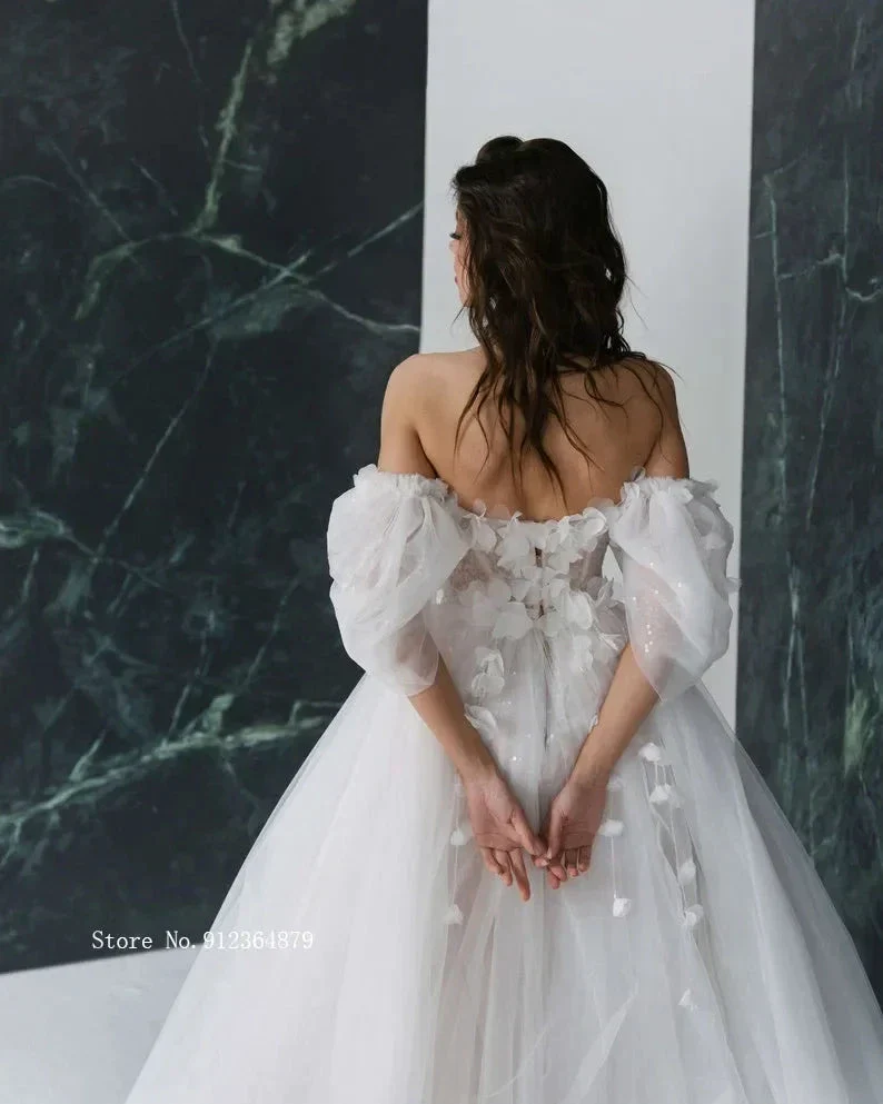 Graceful Hot Sale 3D FlowerWedding Dresses with Detachable Sleeves Wedding Gowns Sweetheart Bridal Dresses Open Back Appliqued - Image 3