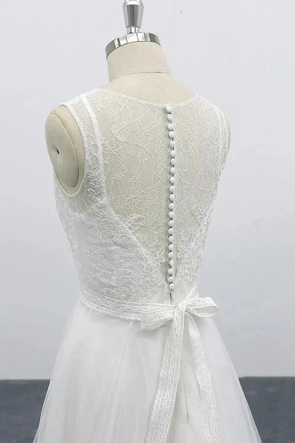 Graceful Long A-line Appliques Tulle Backless Wedding Dress - Image 5