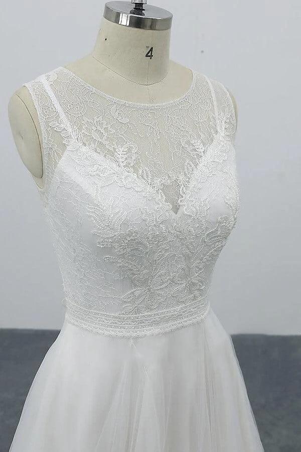 Graceful Long A-line Appliques Tulle Backless Wedding Dress - Image 6
