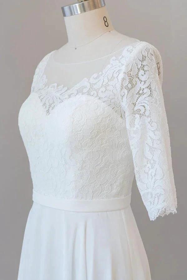 Graceful Long A-line Lace Chiffon Wedding Dress with Sleeves - Image 5