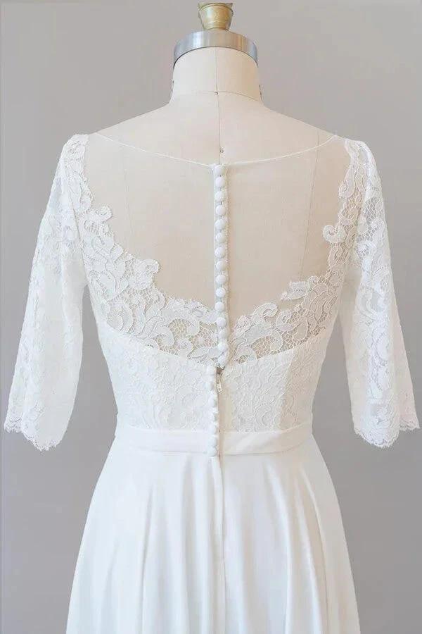Graceful Long A-line Lace Chiffon Wedding Dress with Sleeves - Image 7
