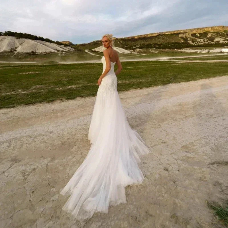 Graceful Sweetheart Wedding Dresses For Women Mermaid Strapless Beach Sequins Bridal Gown Sleeveless Court Train Robe De Mariée - Image 2