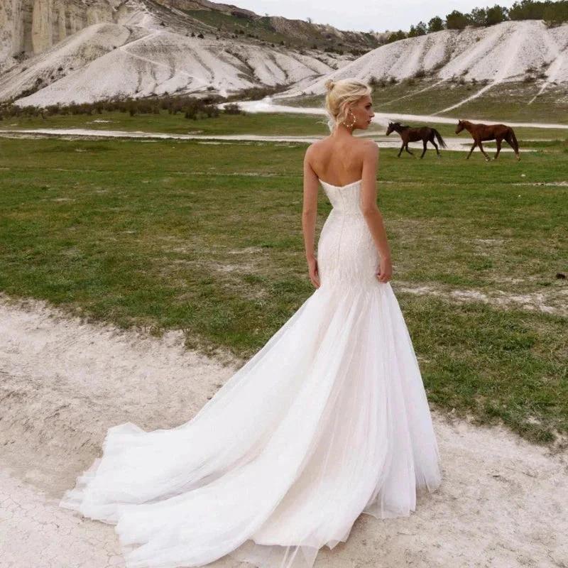 Graceful Sweetheart Wedding Dresses For Women Mermaid Strapless Beach Sequins Bridal Gown Sleeveless Court Train Robe De Mariée - Image 3