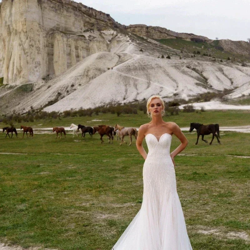 Graceful Sweetheart Wedding Dresses For Women Mermaid Strapless Beach Sequins Bridal Gown Sleeveless Court Train Robe De Mariée - Image 4