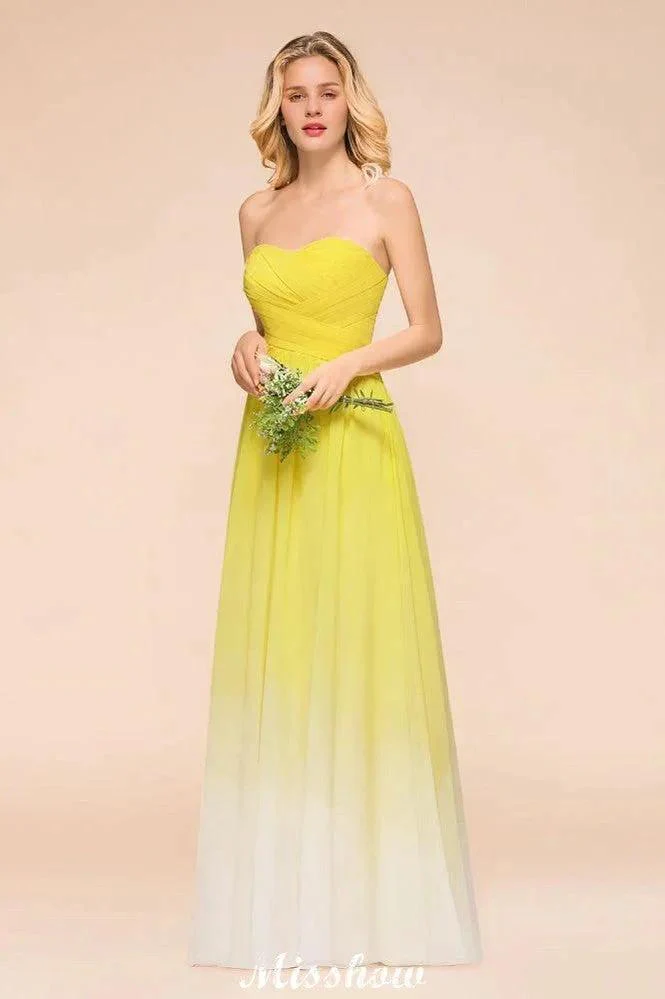 Gradient Sweetheart Floor Length Bridesmaid Dress Chiffon Wedding Party Dress - Image 3