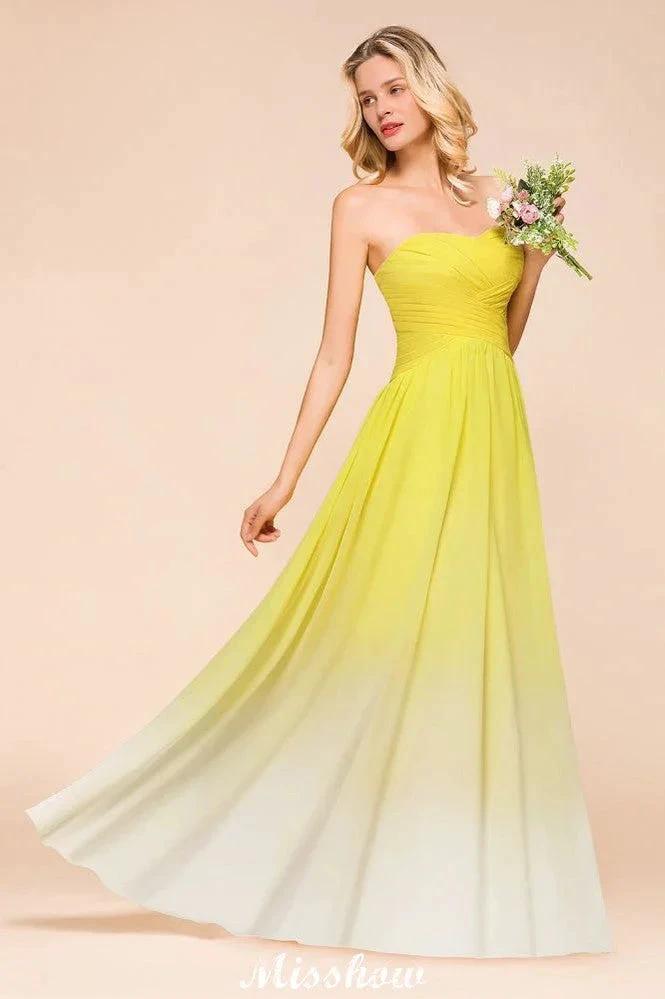 Gradient Sweetheart Floor Length Bridesmaid Dress Chiffon Wedding Party Dress - Image 4