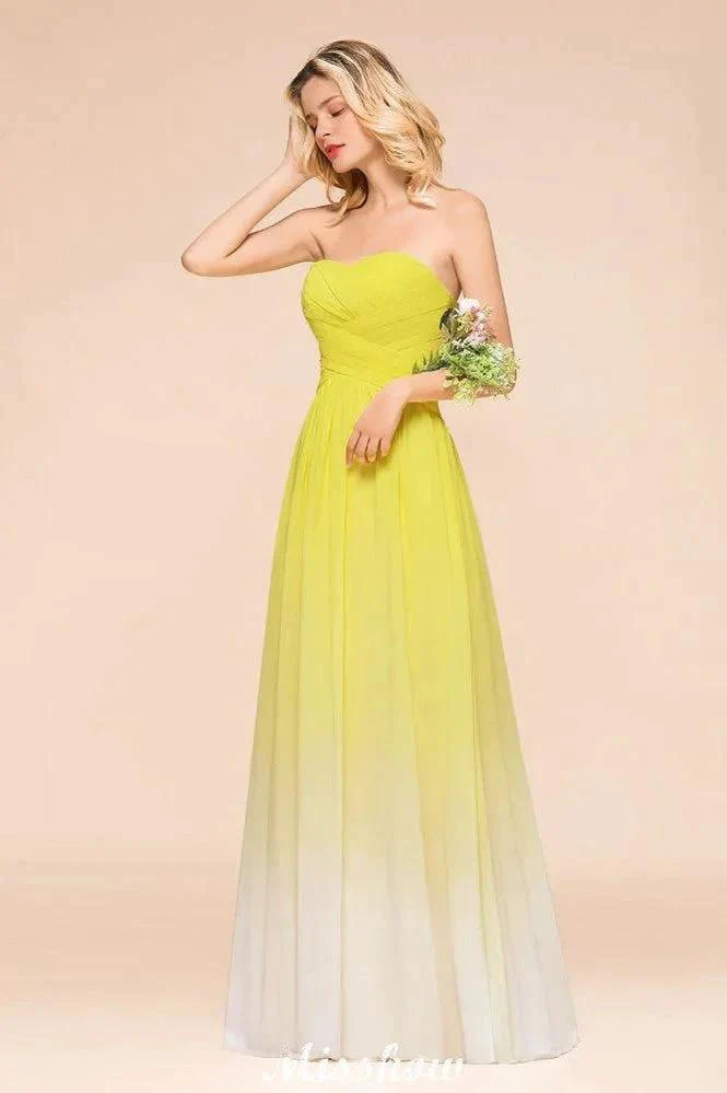 Gradient Sweetheart Floor Length Bridesmaid Dress Chiffon Wedding Party Dress - Image 7