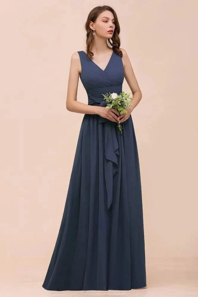 Gray Side Split Bridesmaid Dress V-Neck Sleeveless Floor Length dress for Bride - Image 6