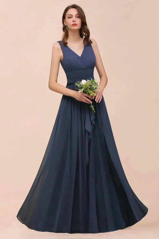 Gray Side Split Bridesmaid Dress V-Neck Sleeveless Floor Length dress for Bride - Image 7