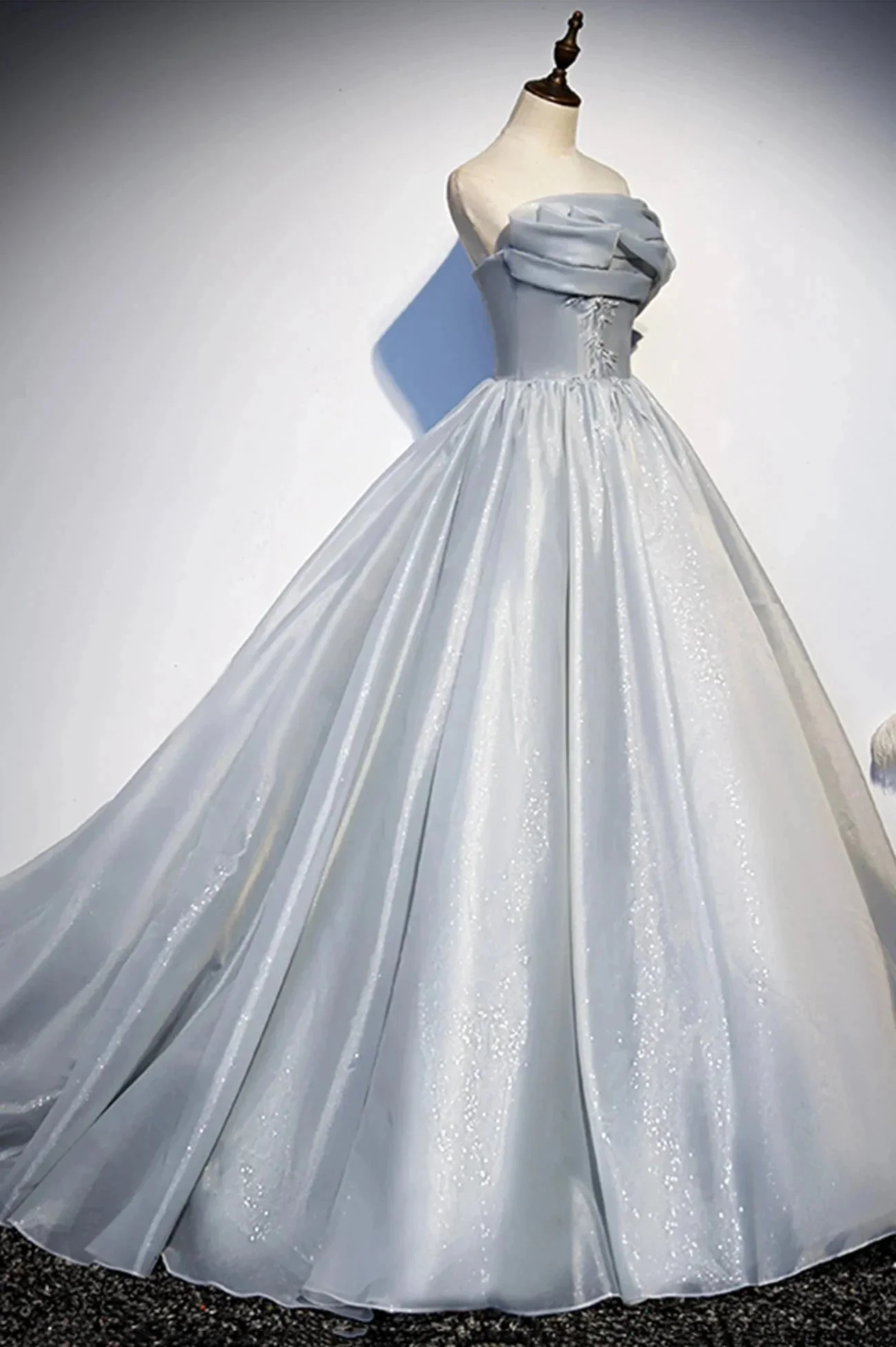Gray tulle lace long ball gown dress formal dress s91 - Image 2