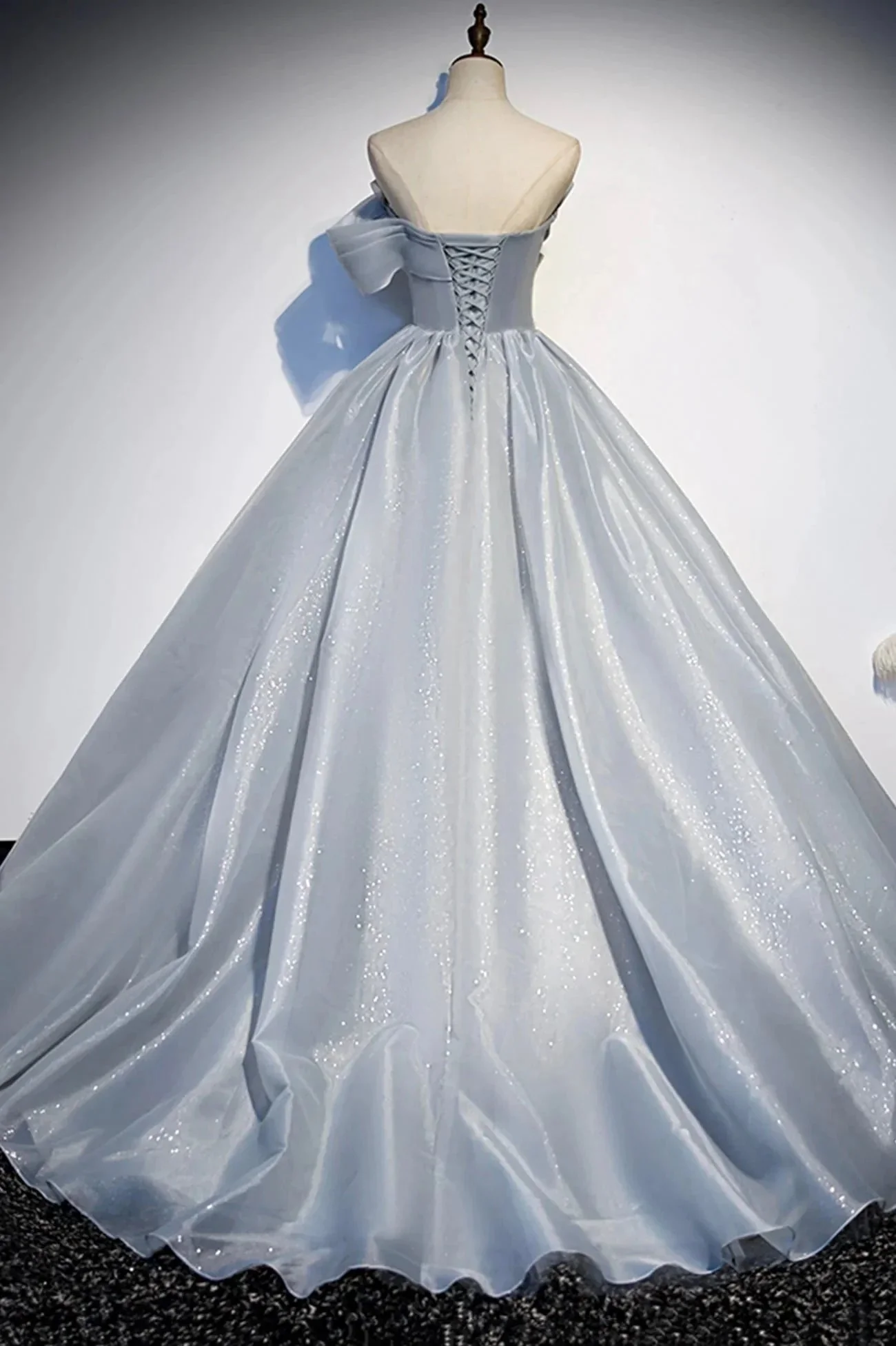 Gray tulle lace long ball gown dress formal dress s91 - Image 3