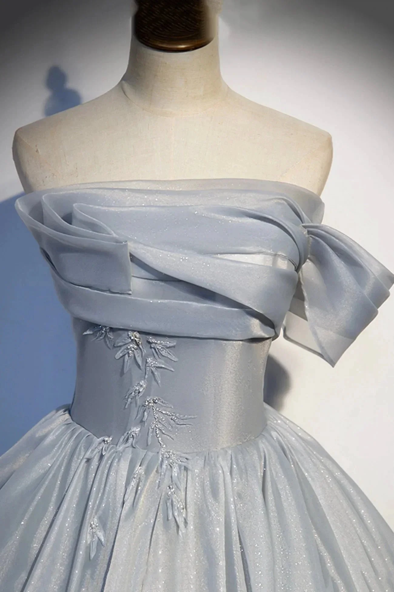 Gray tulle lace long ball gown dress formal dress s91 - Image 4