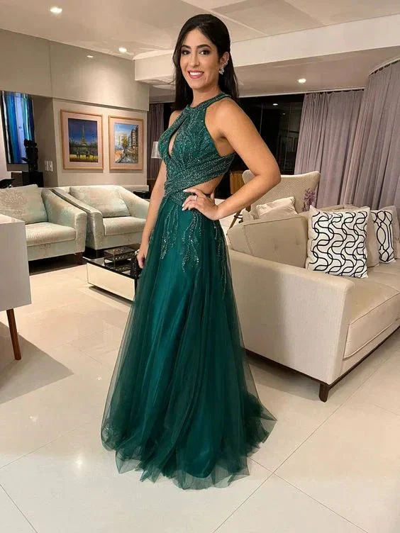Green A-line Tulle Evening Dress,Green Prom Gown Y5650 - Image 2