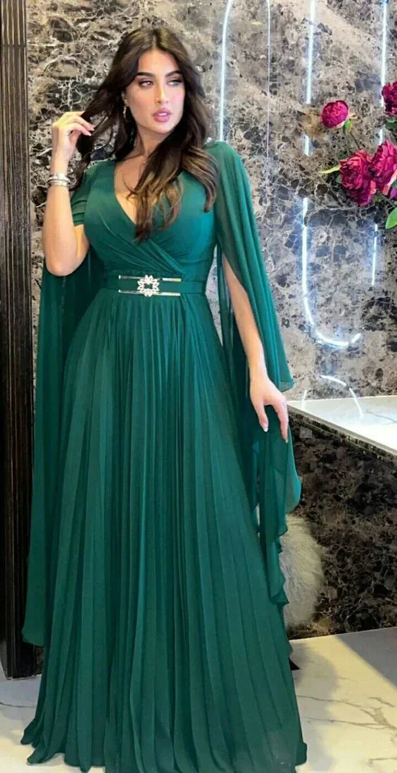 Green A-line V Neck Prom Dress Green Evening Dress Reception Dress Y6276 - Image 2