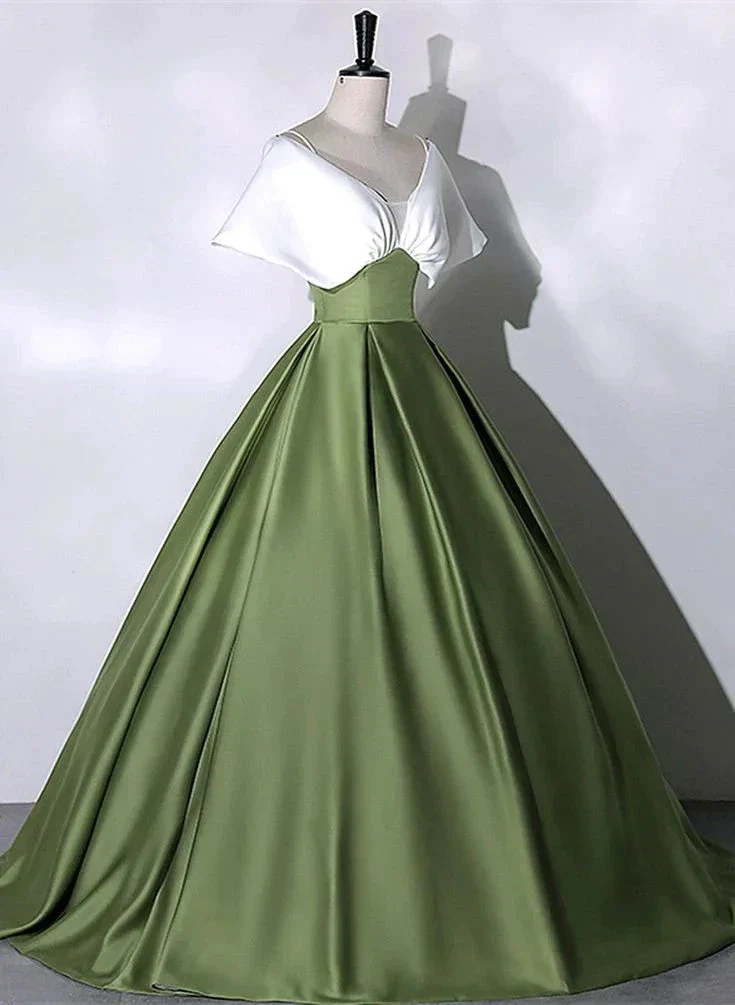 Green and White Satin Long Ball Gown Long Formal Dress Y7001 - Image 2