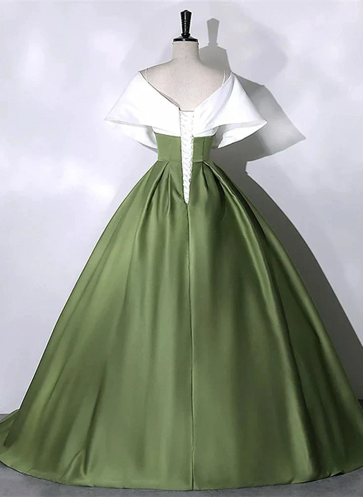 Green and White Satin Long Ball Gown Long Formal Dress Y7001 - Image 3