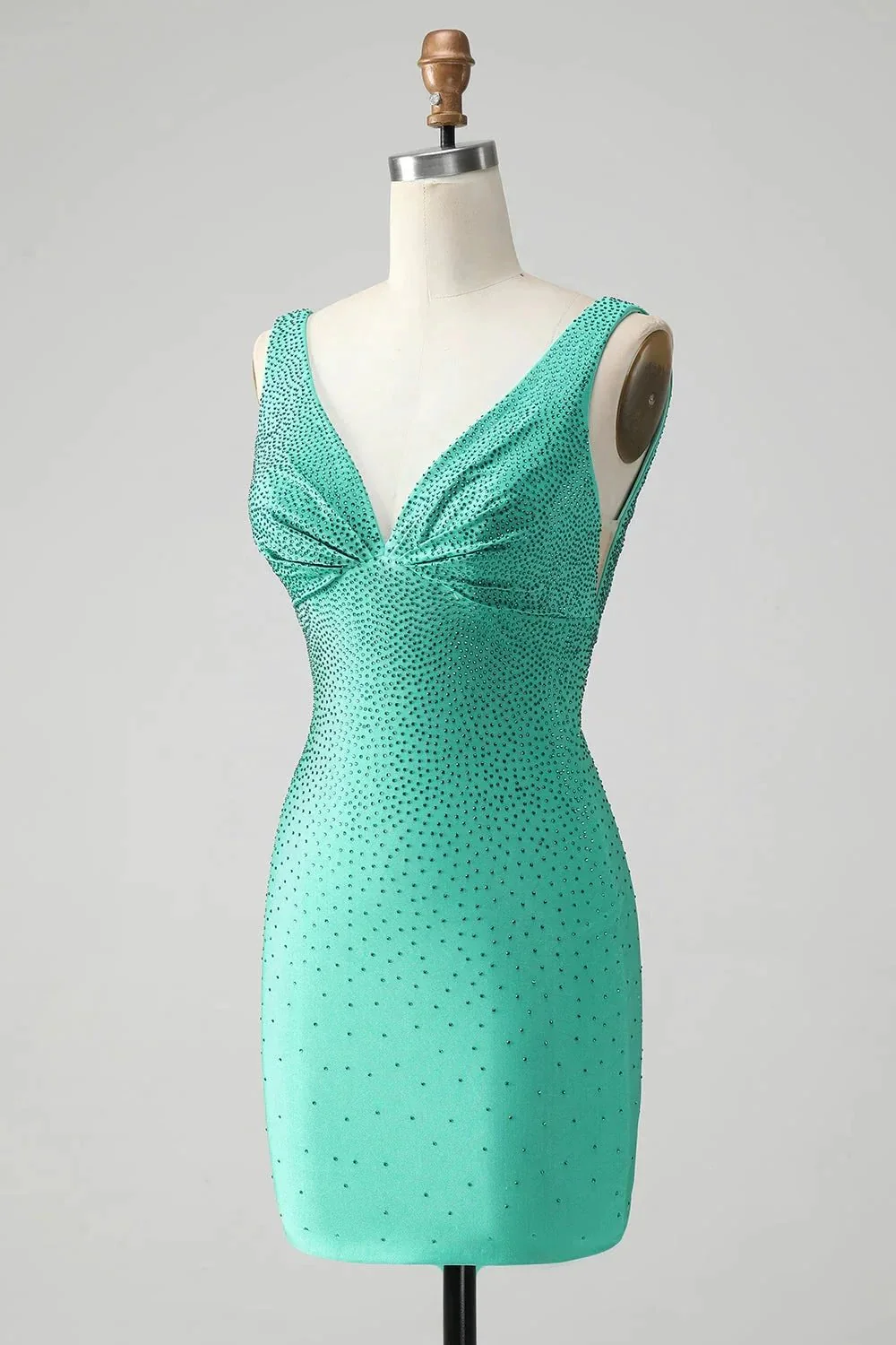 Chic Bodycon V Neck Backless Short Green Homecoming Dress with Beading - Image 3