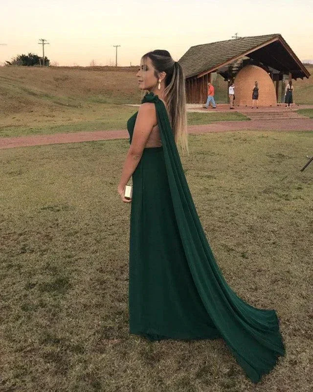 Green Chiffon One Shoulder Evening Dress Y5774 - Image 2