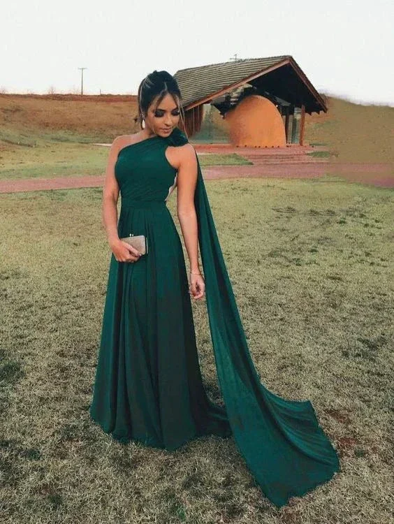 Green Chiffon One Shoulder Evening Dress Y5774 - Image 3
