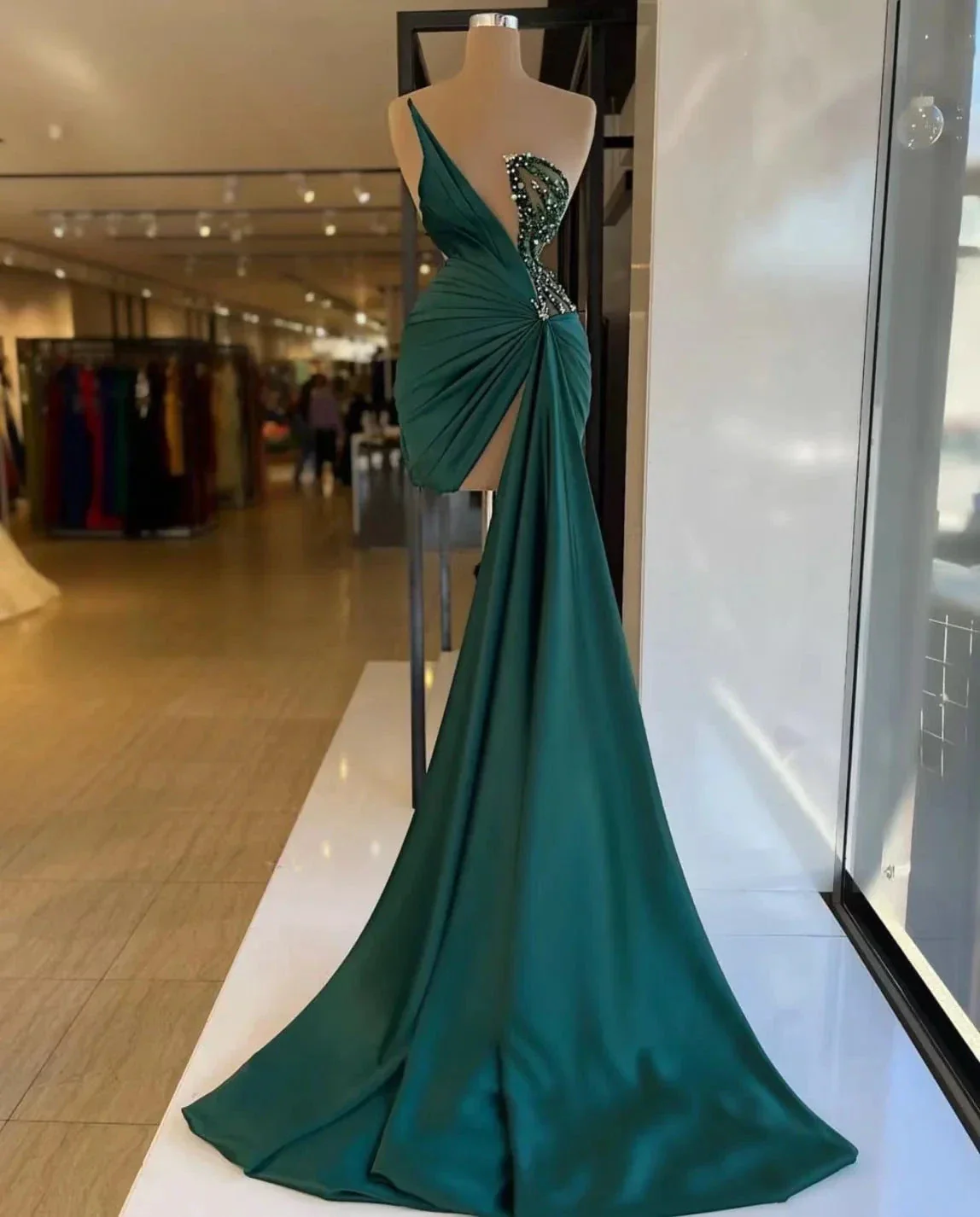 Green dresses for women party mermaid beaded sexy evening dresses short Y129 - Image 2