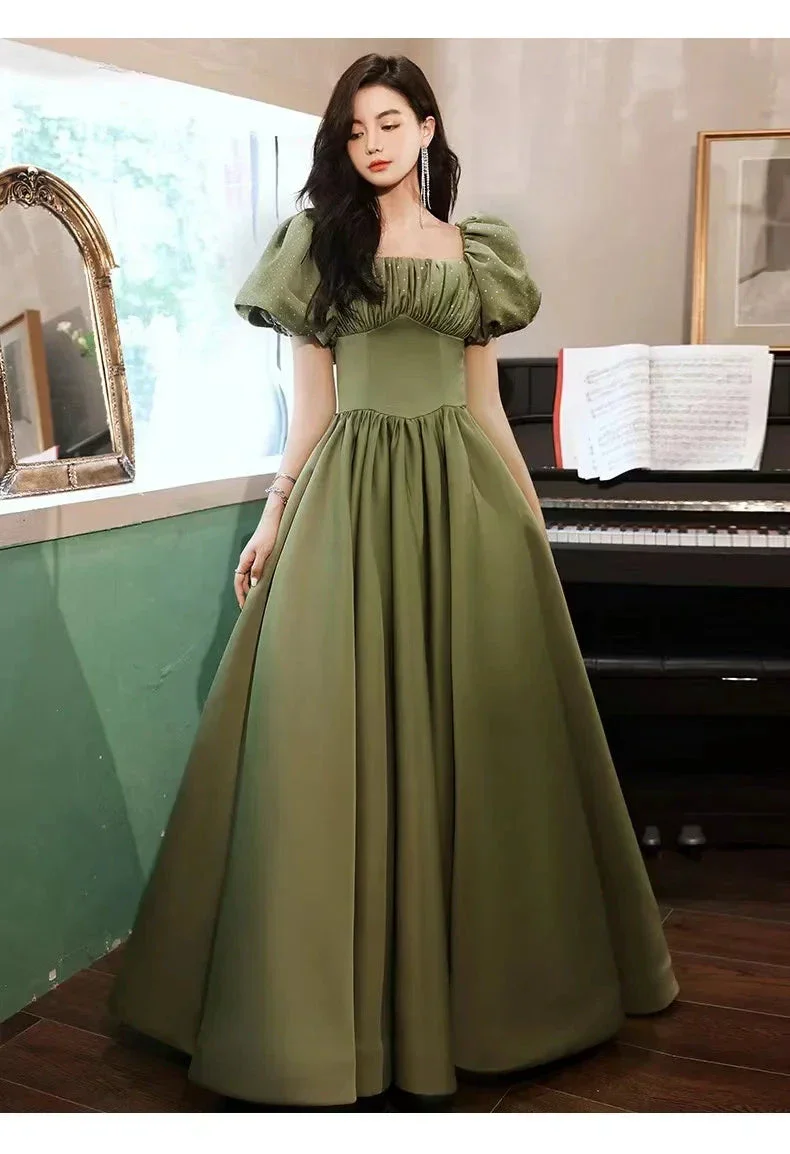 Green Evening Dress Temperament Long Bubble Sleeve Princess Dress Y4315 - Image 2