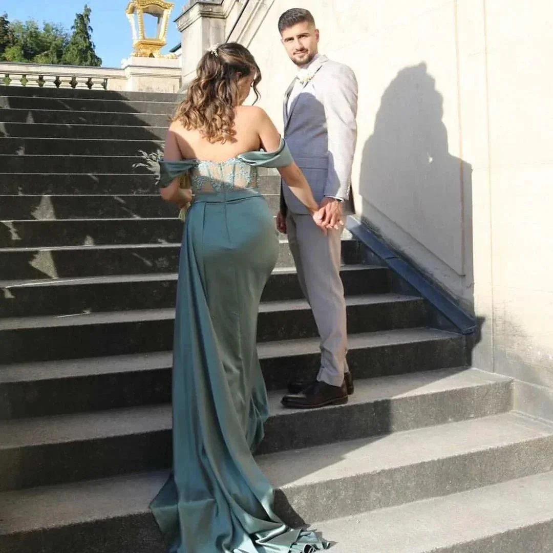 Green evening dresses long | Prom dresses with lace - Image 2