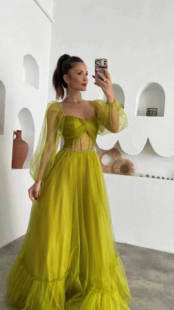 Green fairy prom dress for adult, long tulle corset ball gown Y6148 - Image 2