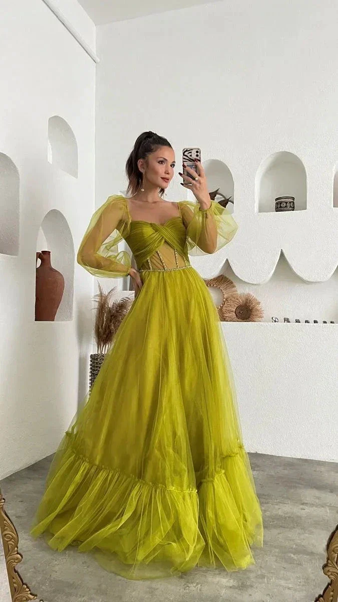 Green fairy prom dress for adult, long tulle corset ball gown Y6148 - Image 3