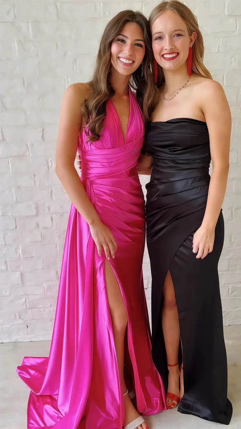 Green Halter V-Neck Ruched Bodycon Prom Dress,Long Slit Evening Gown Y8022 - Image 4