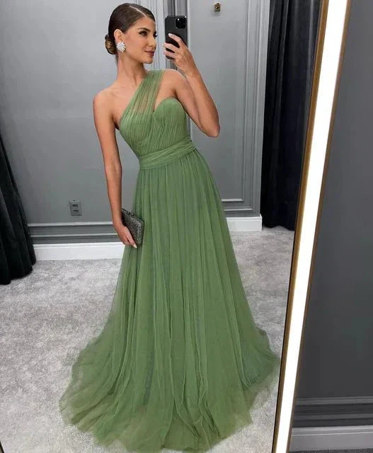 Green Long A-line Prom Dress Trendy Tulle Formal Evening Dresses Y5271 - Image 2