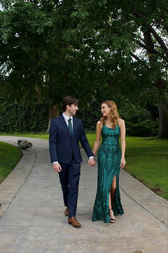 Green Mermaid Long Formal Gown with Split,Backless Evening Dress Y1576 - Image 2