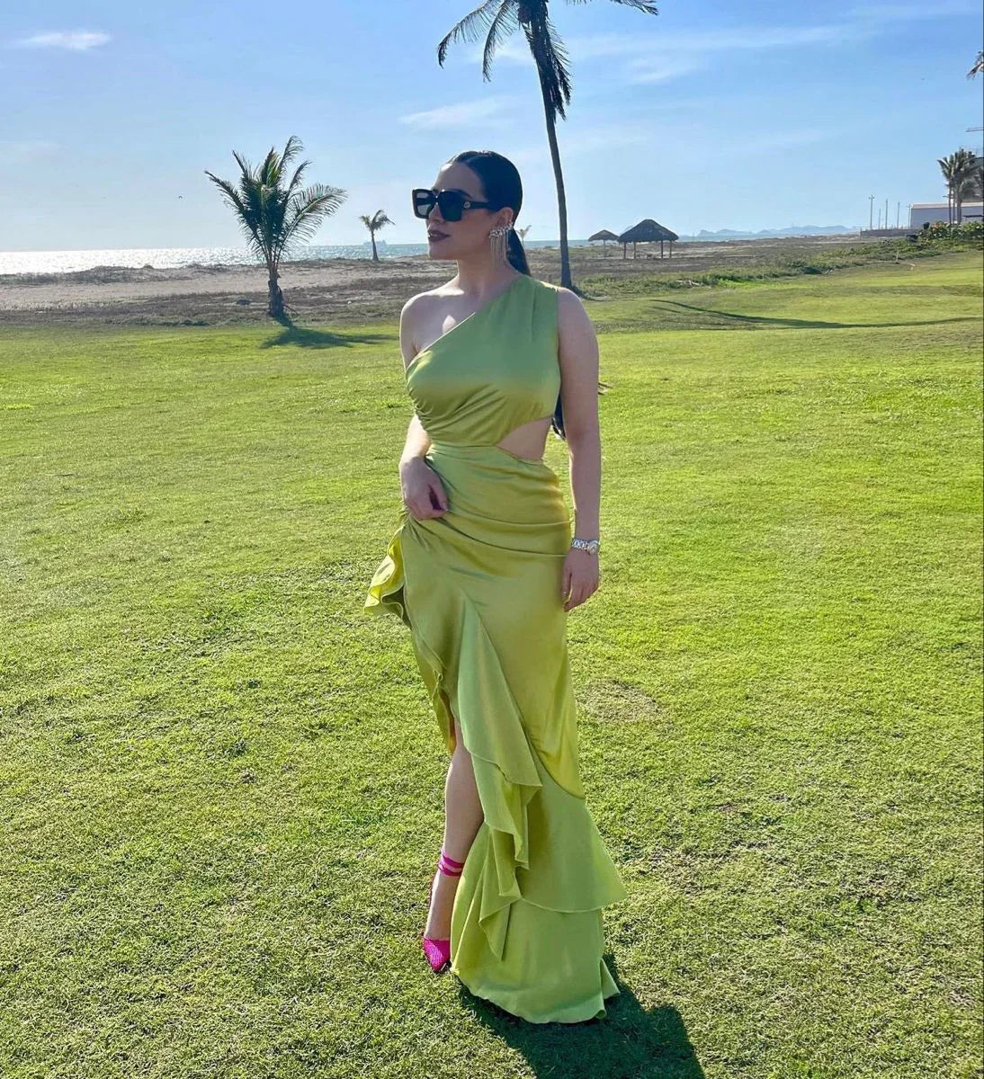 Green One Shoulder Irregular Hem Prom Dress Green Evening Dress Y5279 - Image 2