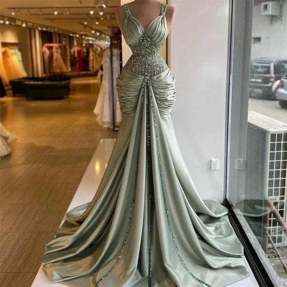 Green prom dress, sweetheart prom dresses, pleats prom dresses, crystal prom dresses, beaded evening dresses, new arrival prom dresses Y517 - Image 2