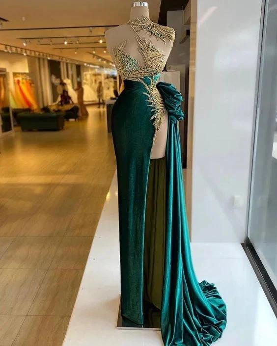 Green prom dresses, sexy prom dresses,cheap evening dresses, side slit evening dresses, new arrival evening gowns Y522 - Image 2
