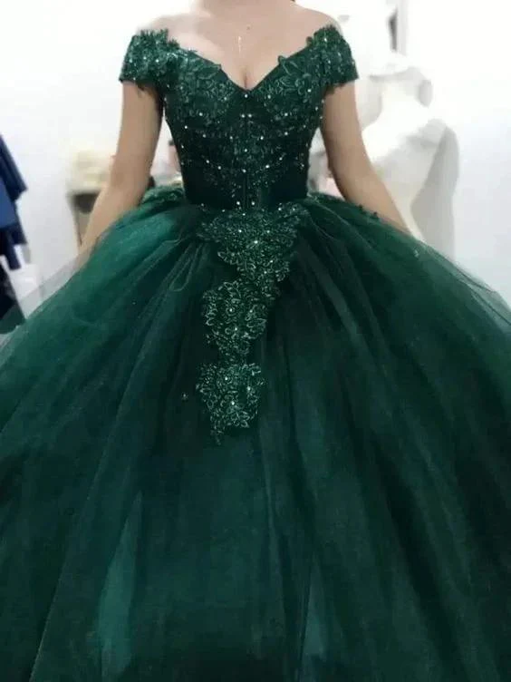 Green Quinceanera Dresses Off The Shoulder Tulle Ball Gown Y297 - Image 2