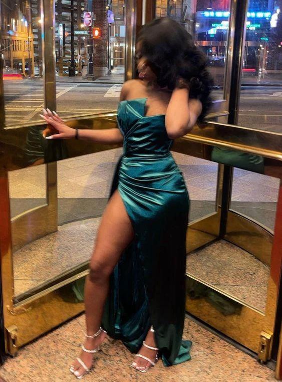 Green Satin Evening Dress ,Sexy Green Prom Dress Y1784 - Image 2