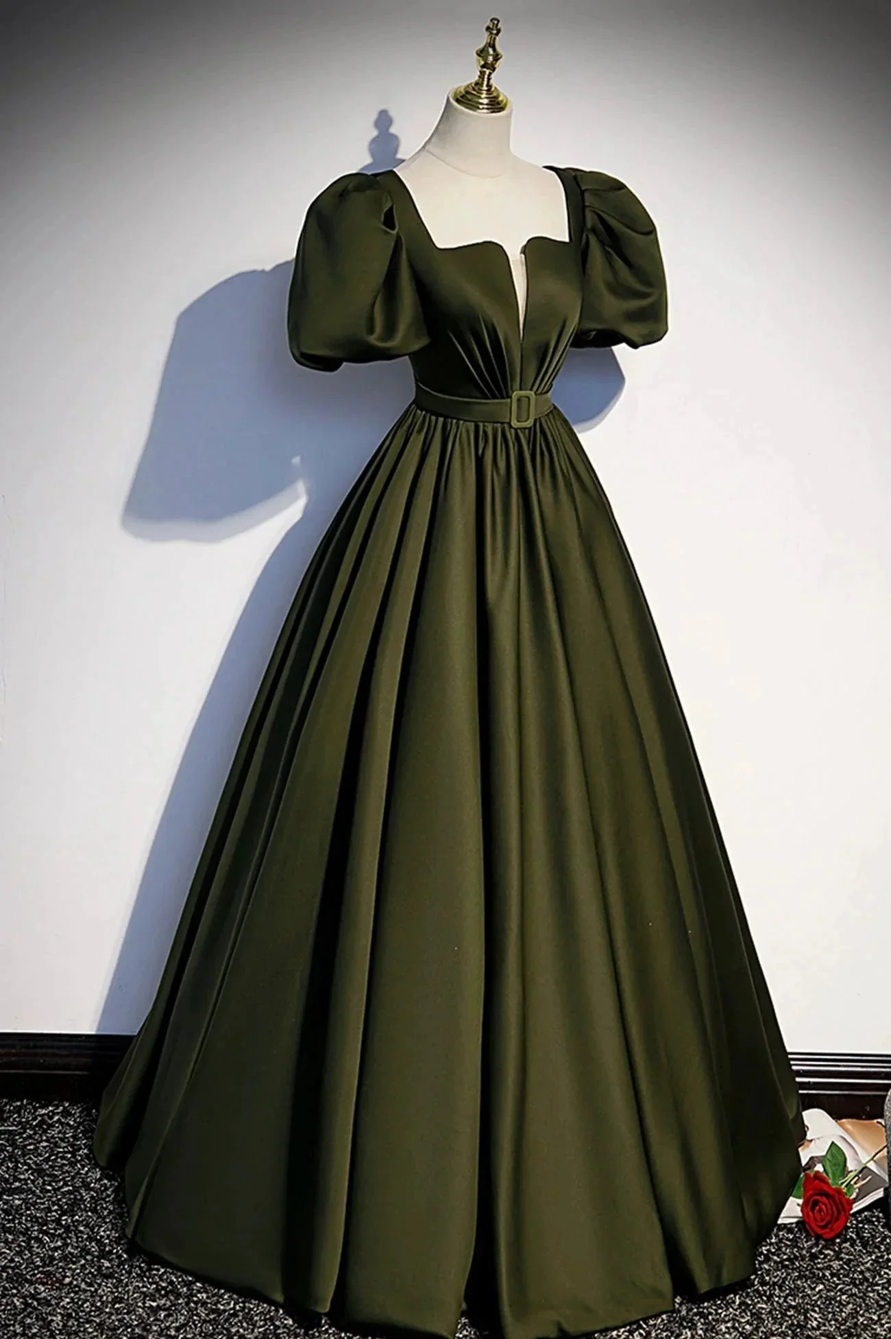 Green satin long prom dress A-line evening dress s87 - Image 2