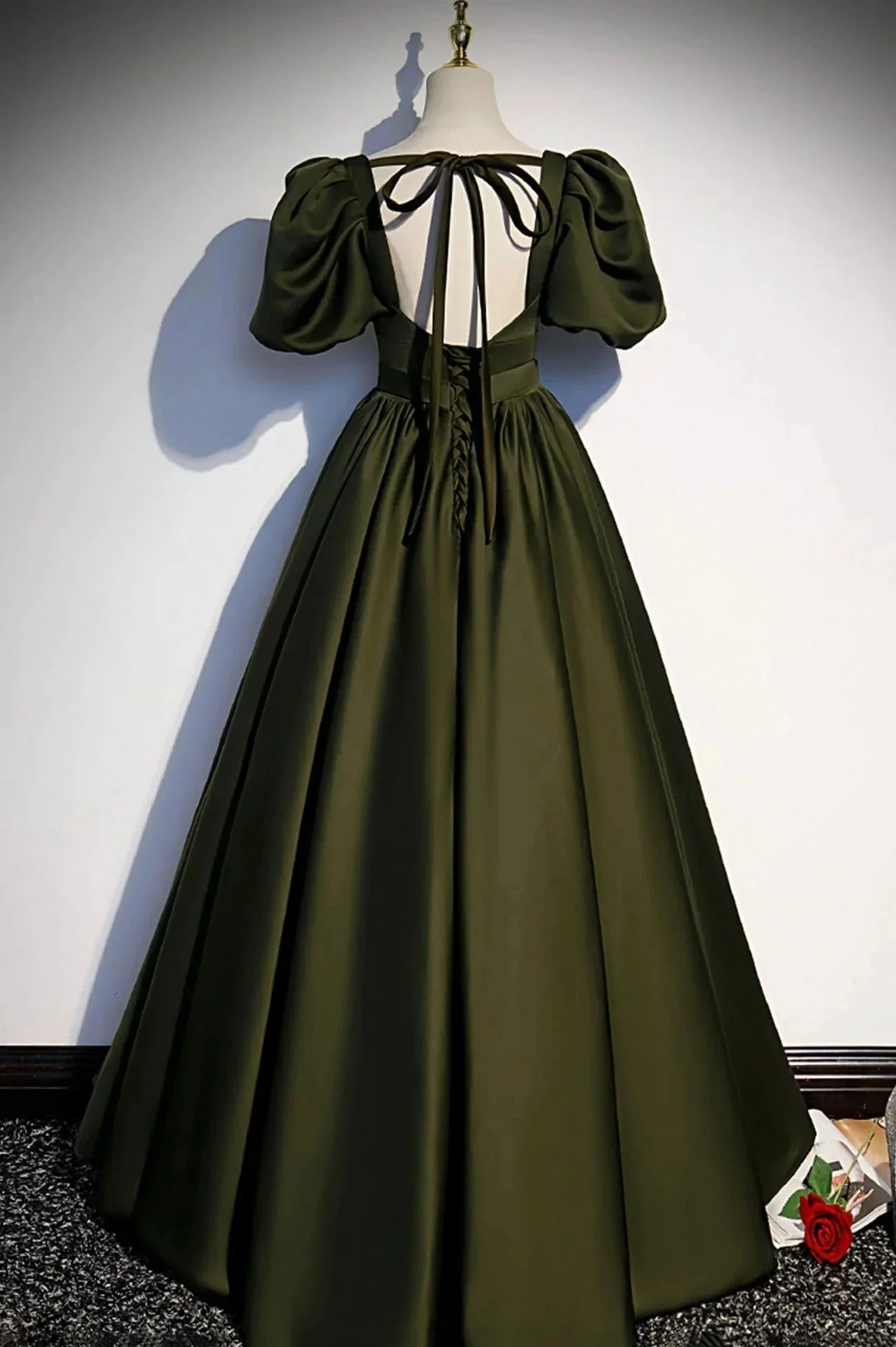 Green satin long prom dress A-line evening dress s87 - Image 3