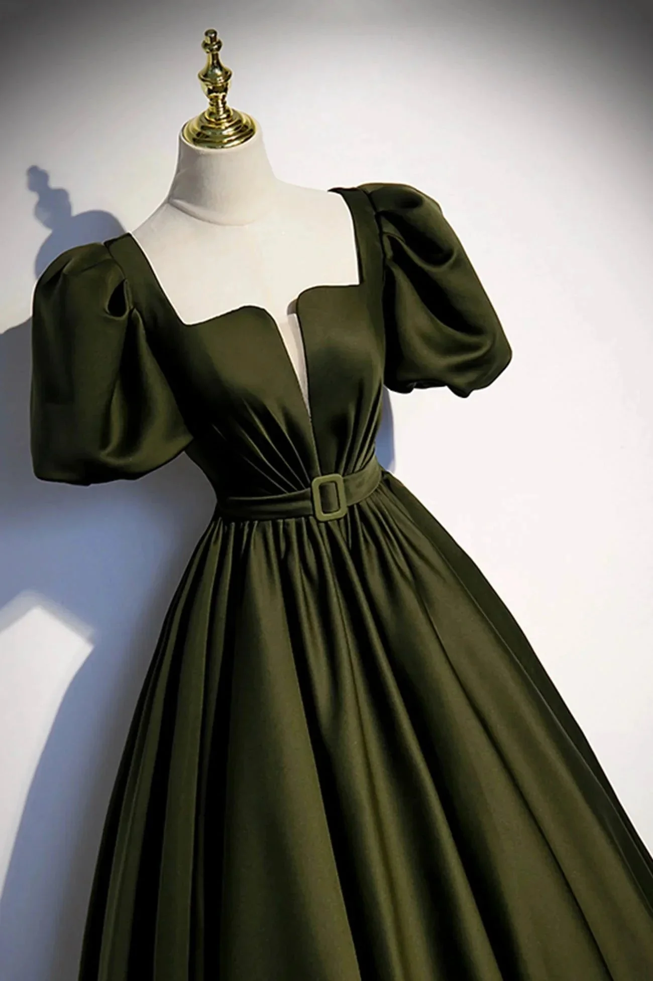 Green satin long prom dress A-line evening dress s87 - Image 4