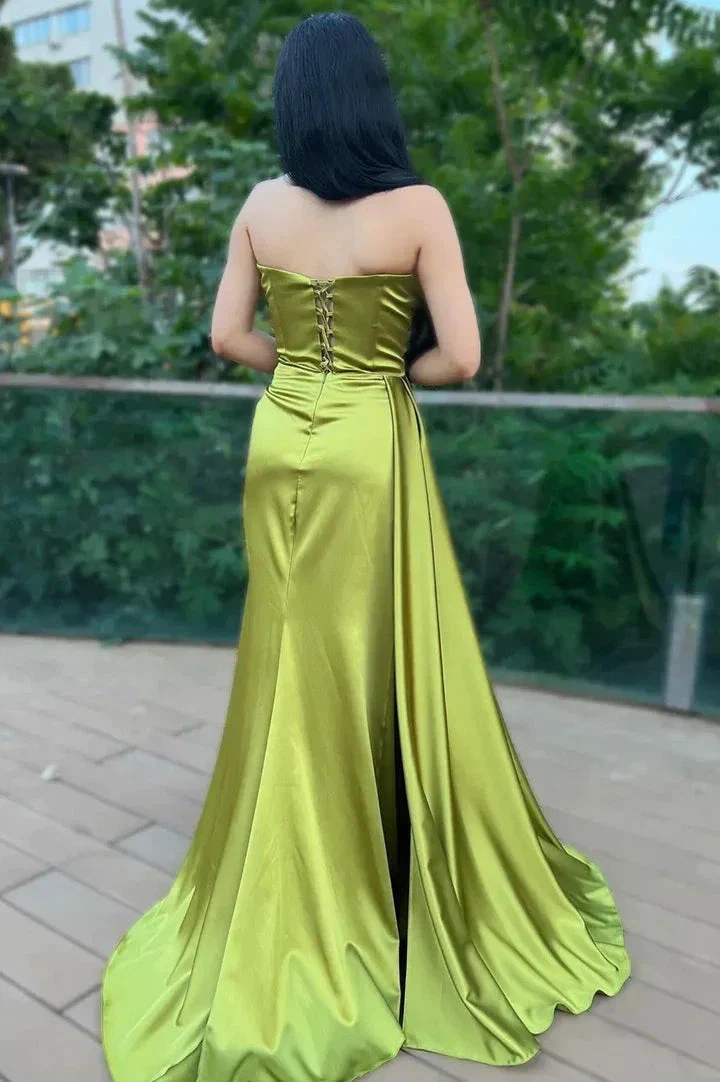 Green satin long prom dress mermaid evening dress Y242 - Image 2